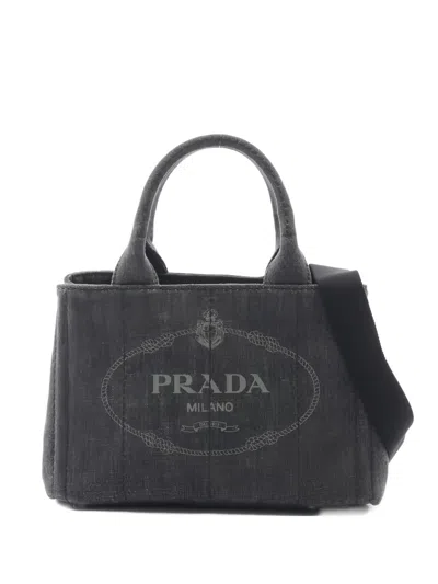 Pre-owned Prada 2010s Canapa Denim Tote Bag In Gray