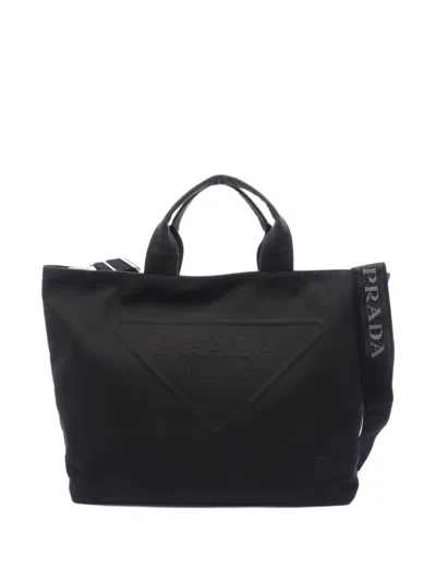 Pre-owned Prada 2010s Canapa Embossed-logo Handbag In Black