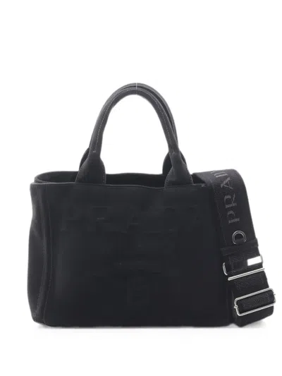Pre-owned Prada 2010s Canapa Embossed Logo Tote Bag In Black