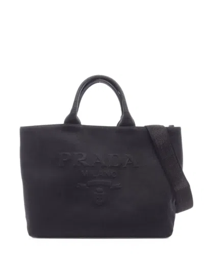 Pre-owned Prada 2010s Canapa Logo-embossed Tote Bag In Black
