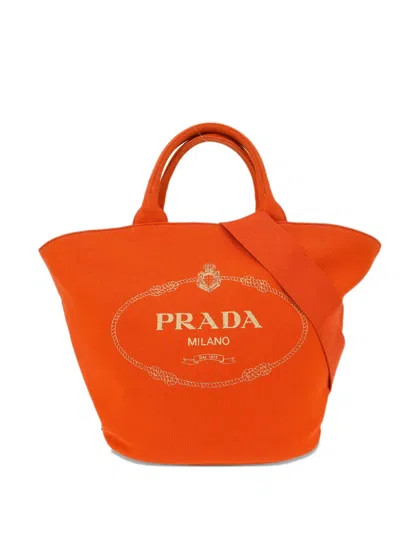 Pre-owned Prada 2010s Canapa Tote Bag In Orange