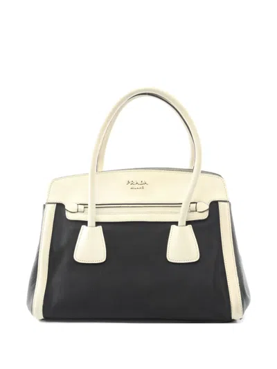 Pre-owned Prada 2010s Canvas Saffiano Leather Handbag In Black