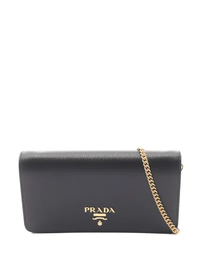 Pre-owned Prada 2010s Chain Leather Wallet In Black