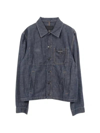 Pre-owned Prada 2010s Chambray Blouson Denim Jacket In Blue