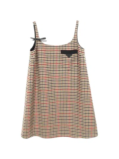 Pre-owned Prada 2010s Check-print Sleeveless Mini Dress In Neutrals