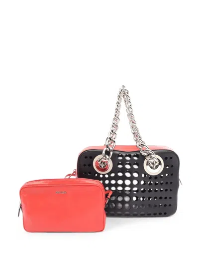 Pre-owned Prada 2010s City Fori Perforated Shoulder Bag In Red