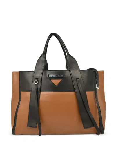 Pre-owned Prada 2010s Colourblock Leather Tote Bag In Brown