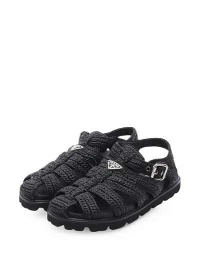 Pre-owned Prada 2010s Crochet Fisherman Sandals In Black