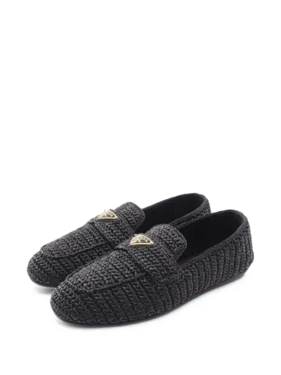 Pre-owned Prada 2010s Crochet Loafers In Black