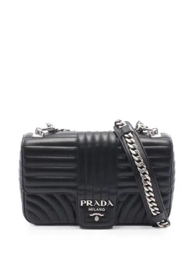 Pre-owned Prada 2010s Diagram Chain Shoulder Bag In Black