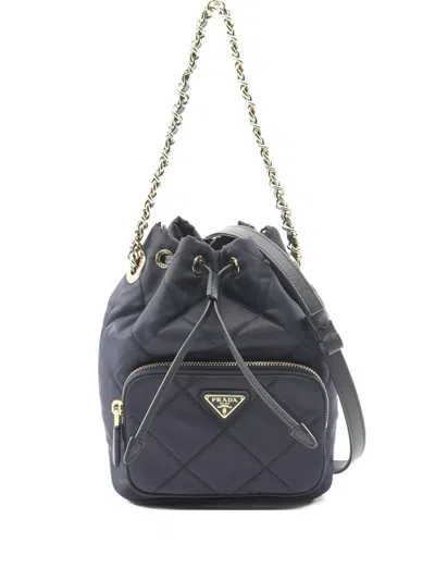 Pre-owned Prada 2010s Duet Quilted Bucket Bag In Blue
