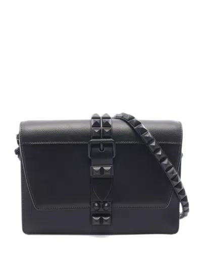 Pre-owned Prada 2010s Electra Studded Shoulder Bag In Black