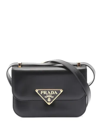 Pre-owned Prada 2010s Emblèm Leather Shoulder Bag In Black
