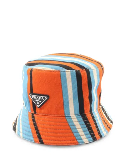 Pre-owned Prada 2010s Enamel Triangle Logo Bucket Hat In Orange