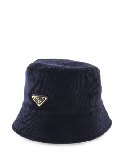 Pre-owned Prada 2010s Enamelled Triangle Logo Bucket Hat In Blue