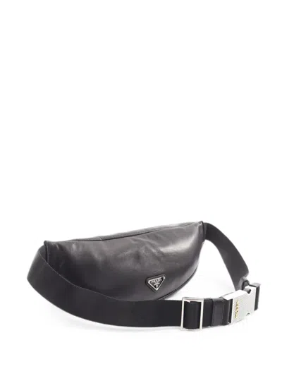 Pre-owned Prada 2010s Enamelled Triangle-logo Belt Bag In Black