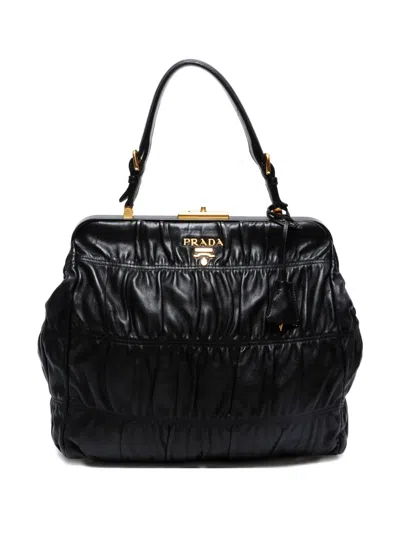 Pre-owned Prada 2010s Gaufre Leather Handbag In Black