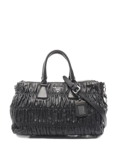 Pre-owned Prada 2010s Gaufre Leather Tote Bag In Black