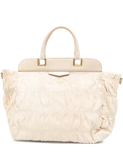 Pre-owned Prada 2010s Gaufre Ruched Tote Bag In Neutral