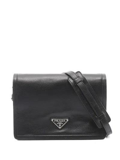 Pre-owned Prada 2010s Glace Leather Shoulder Bag In Black
