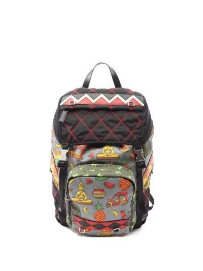 Pre-owned Prada 2010s Graphic-print Backpack In Gray