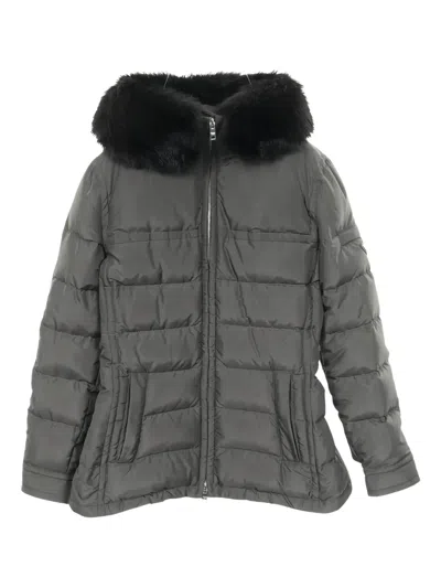 Pre-owned Prada 2010s Hooded Logo-plate Down Jacket In Gray