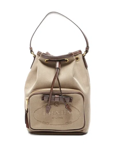Pre-owned Prada 2010s Jacquard Logo Bag In Neutral