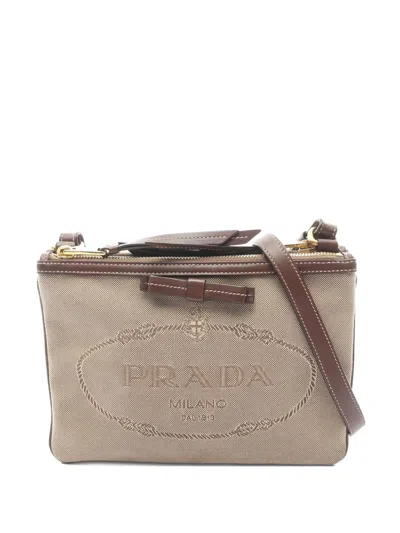 Pre-owned Prada 2010s Jacquard Logo Shoulder Bag In Neutral