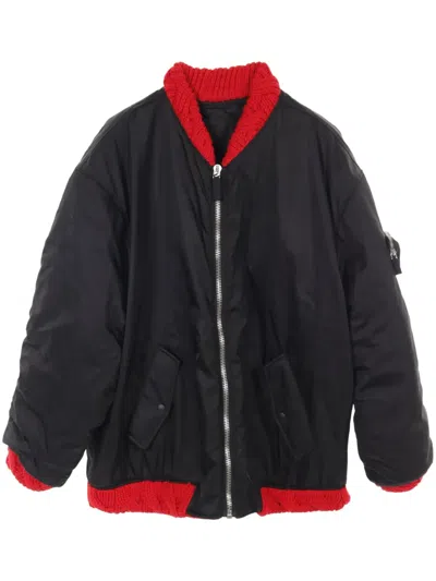 Pre-owned Prada 2010s Knitted-detailed Bomber Jacket In Black