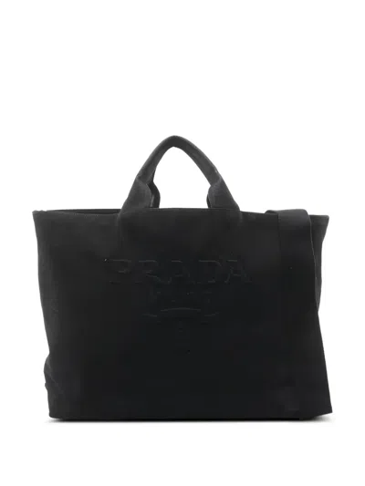 Pre-owned Prada 2010s Large Canvas Tote Bag In Black