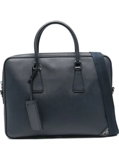 Pre-owned Prada 2010s Leather Briefcase In Blue