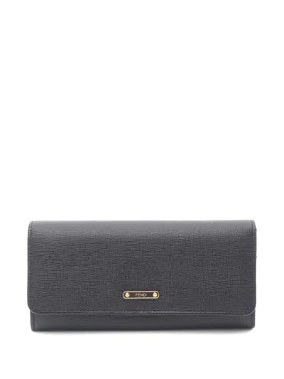 Pre-owned Prada 2010s Leather Continental Wallet In Black