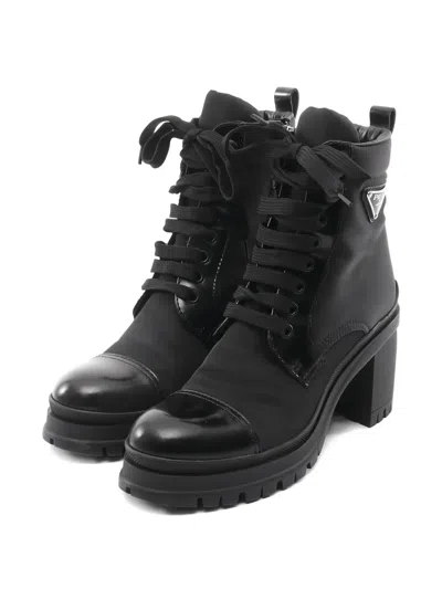 Pre-owned Prada 2010s Leather Lace-up Boots In Black