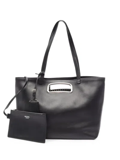 Prada 2010s Leather Tote Bag In Black