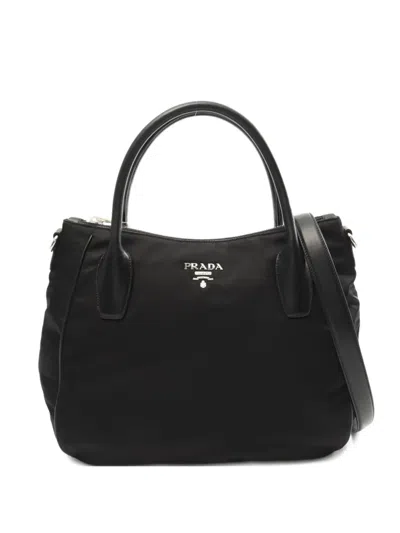 Pre-owned Prada 2010s Leather-trim Tote Bag In Black