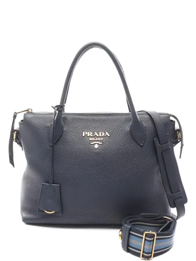 Pre-owned Prada 2010s Leather Two-way Tote Bag In Blue
