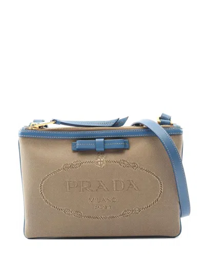 Pre-owned Prada 2010s Logo- Jacquard Crossbody Bag In Neutral