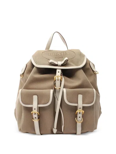 Pre-owned Prada 2010s Logo-jacquard Backpack In Brown