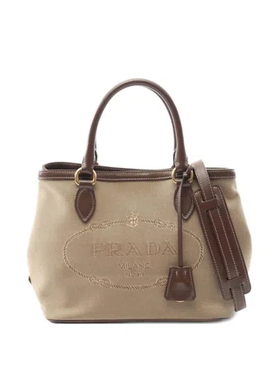 Pre-owned Prada 2010s Logo Jacquard Handbag In Brown