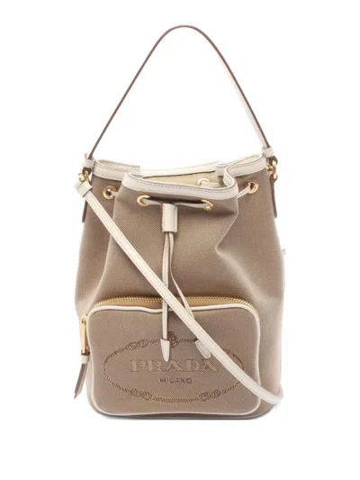 Pre-owned Prada 2010s Logo-jacquard Handbag In Neutral