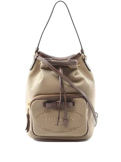 Pre-owned Prada 2010s Logo-jacquard Shoulder Bag In Neutral