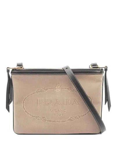 Pre-owned Prada 2010s Logo Jacquard Shoulder Bag In Neutral