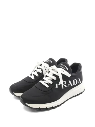 Pre-owned Prada 2010s Logo Leather Sneakers In Black