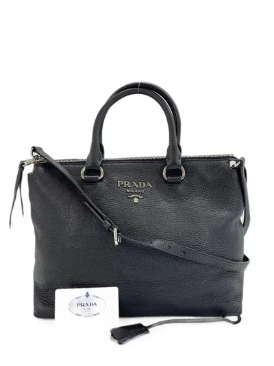 Pre-owned Prada 2010s Logo Plaque Handbag In Black
