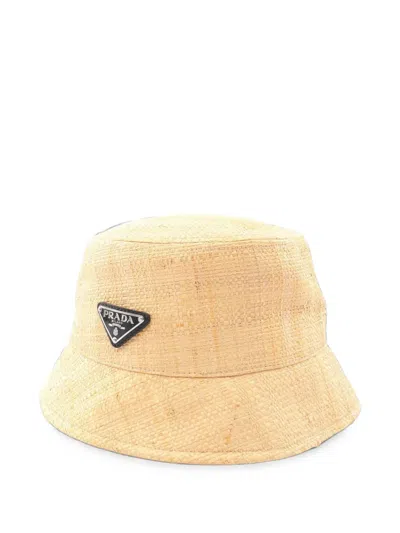 Pre-owned Prada 2010s Logo Plate Bucket Hat In Neutrals