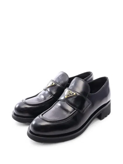 Pre-owned Prada 2010s Logo Plate Loafers In Black