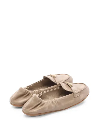 Pre-owned Prada 2010s Logo Plate Loafers In Neutral