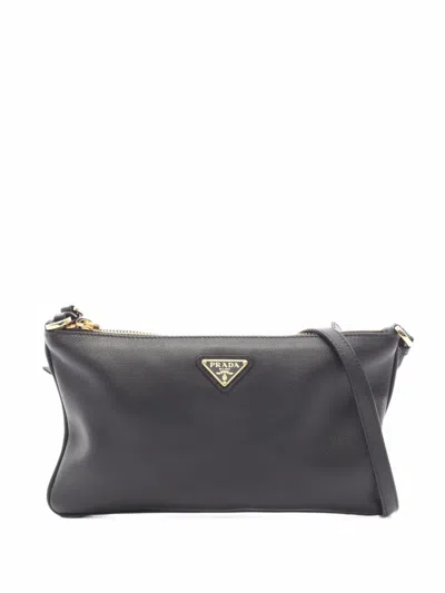 Pre-owned Prada 2010s Logo Plate Shoulder Bag In Black