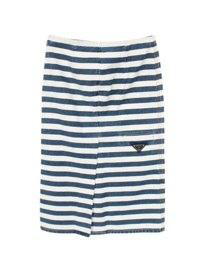 Pre-owned Prada 2010s Logo Plate Striped Skirt In Blue