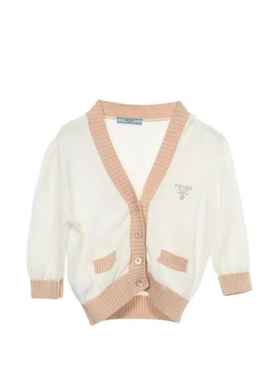 Pre-owned Prada 2010s Logo-embroidered Cropped Cardigan In White
